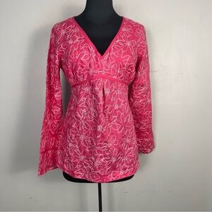 Y2k Lilly Pulitzer Pink White flare sleeve babydoll embroidered top READ